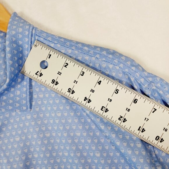Peter Millar Summer Comfort, XL Mens Short Sleeve Polo, Blue, Skulls Print, Golf - Picture 12 of 16